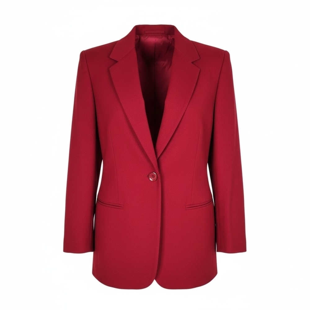 Sag Harbor Blazer Women Size 10 Red Notch Collar Pockets 100% Pure New Wool Long